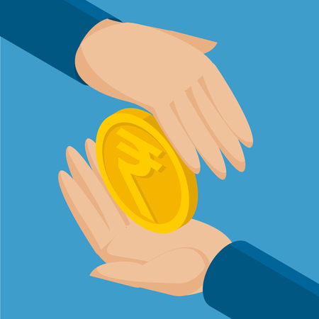 Isomenric flat design Indian Rupee savings concept. Vector promotion banner presentation template.のイラスト素材