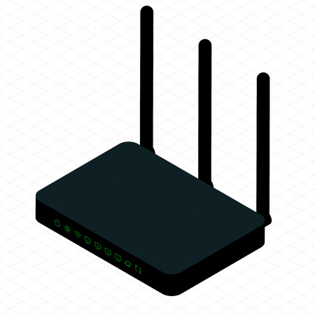 Isometric black wireless wi-fi router with three antennas. Flat design icon for high speed internet connection.のイラスト素材