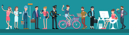 Cartoon men and women characters and professions. Flat design, vector template illustration .のイラスト素材