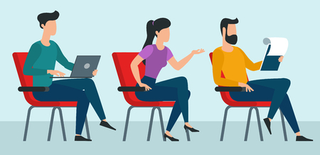 Flat design ready to animation men and women characters. Business process office vector concept. Group of business people having a meeting sitting at the meeting.のイラスト素材