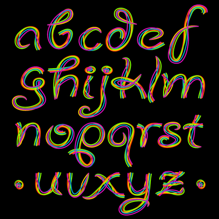 Thin line rainbow brush neon light vector alphabet letter symbols vector design element setのイラスト素材