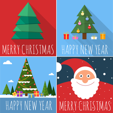 Christmas and new year flat design vector greeting card, poster and banner template.のイラスト素材