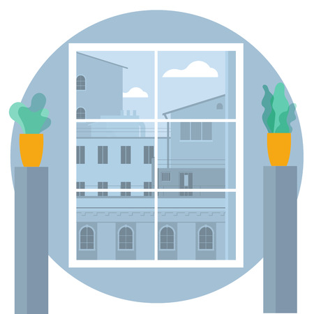 Downtown window view. Flat design vector illuatration.のイラスト素材