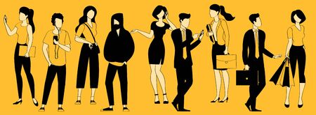 Black and yellow ink graphics flat design people character set.のイラスト素材