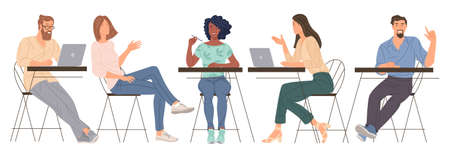 Young men and women working in officeのイラスト素材