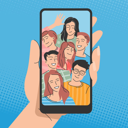 Young people posing for selfieのイラスト素材