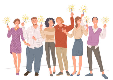 men and women with sparklers in handのイラスト素材