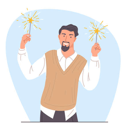 man and woman with sparklers in handのイラスト素材