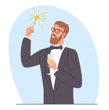 man and woman with sparklers in handのイラスト素材