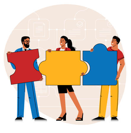 People connecting puzzle elements.のイラスト素材
