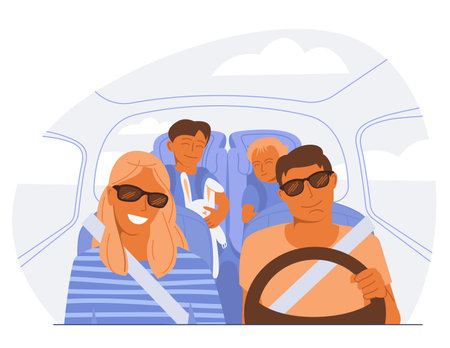 Happy family driving carのイラスト素材