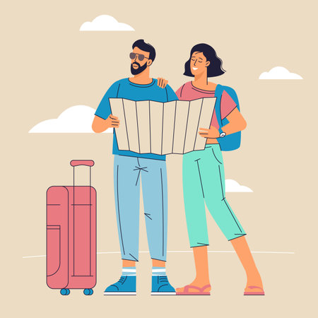 Tourists couple with map.のイラスト素材
