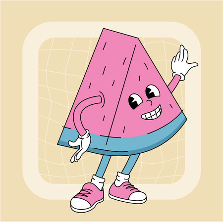 Vintage groovy watermelon character.のイラスト素材