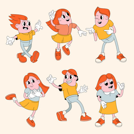 Set of 70s groovy comic characters.のイラスト素材