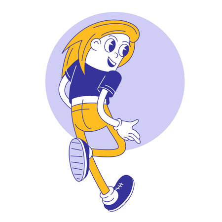 70s groovy comic cartoon character looking back.のイラスト素材