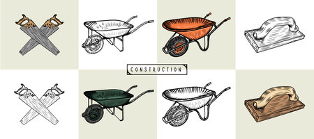 Construction Working tools set. Hand-drawn Vintage Repair and construction supplies collection.のイラスト素材