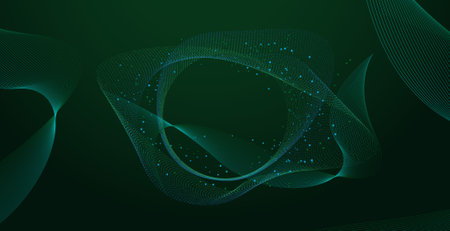 Abstract vector background with dynamic waves and particles. Futuristic technology style.のイラスト素材