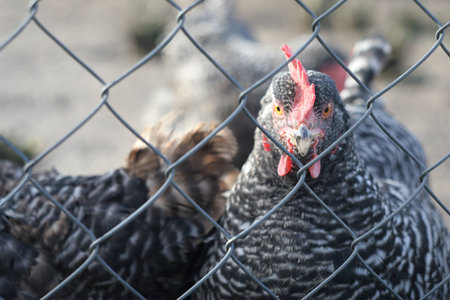 Chicken behind the fenceの写真素材