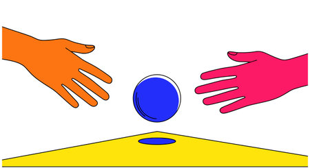Illustration of two hands reaching for a ball. White background.のイラスト素材