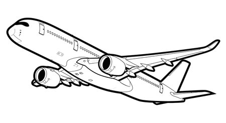 airplane on white background, vector illustration in black and white colorsのイラスト素材