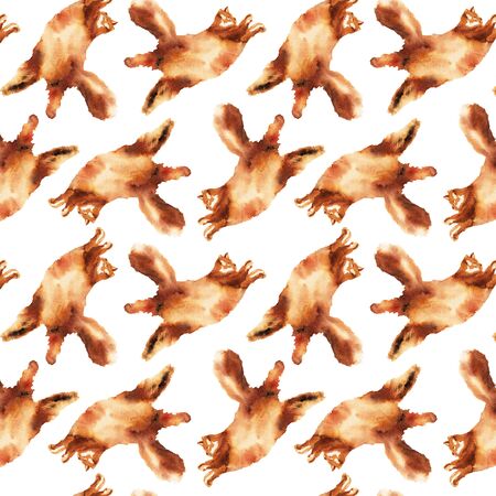 Watercolor hand drawn seamless pattern of lazy graceful fluffy cat.の写真素材