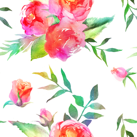 Seamless background pattern with watercolor drawings of flowers and roses. Colorful floral collection for wedding. Design for wedding invitation, wedding menu, greeting cards and fabric.の写真素材