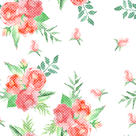 Seamless background pattern with watercolor drawings of blooming watercolor flowers and roses. Colorful watercolor floral collection flowers.Design for invitation, wedding, greeting cards and fabric.の写真素材