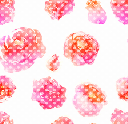 Seamless background pattern with watercolor drawings of blooming pink peony flowers and roses. Colorful floral collection flowers. Design for invitation, wedding, greeting cards and fabric.の写真素材