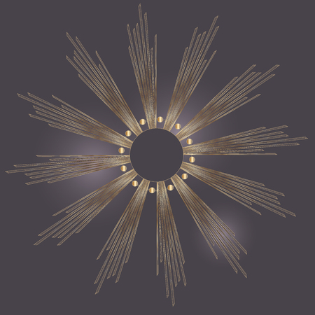 Rays of light as a halo. Hand drawn vector illustration isolated on black in vintage engraved style. Line art tattoo template. Scrapbook element. Symbol of pride and glory and divine lightのイラスト素材