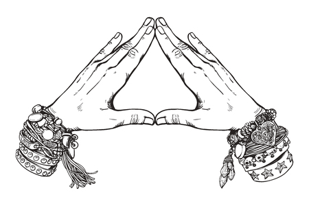 Human hands make triangle shape isolate on white background.Illuminati sign.のイラスト素材