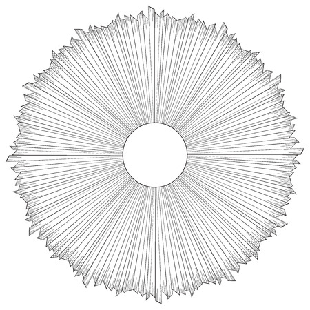 Rays of light as a halo. Hand drawn vector illustration isolated on white in vintage engraved style. Line art tattoo template. Scrapbook element. Symbol of pride and glory and divine lightのイラスト素材