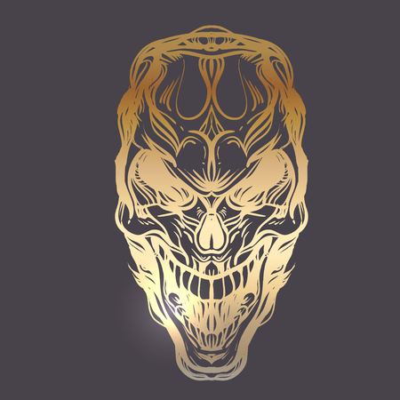 Gothic coat of arms with skull. A decorative detailed hand-drawn illustration. Tattoo design elements. Hand drove vector illustration. Religion, spirituality, occultism, science, alchemy magic.のイラスト素材
