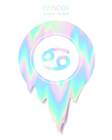 Simple zodiac sign with captions and dates. Horoscope symbols. Vector illustration on vanilla glitch background. Modern hipster insignia. Patch, sticker design. Pastel goth style.のイラスト素材
