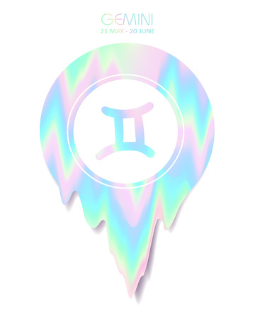 Simple zodiac sign with captions and dates. Horoscope symbols. Vector illustration on vanilla glitch background. Modern hipster insignia. Patch, sticker design. Pastel goth style.のイラスト素材
