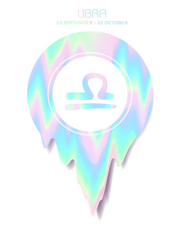 Simple zodiac sign with captions and dates. Horoscope symbols. Vector illustration on vanilla glitch background. Modern hipster insignia. Patch, sticker design. Pastel goth style.のイラスト素材