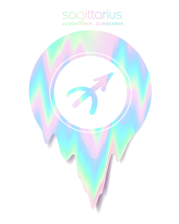 Simple zodiac sign with captions and dates. Horoscope symbols. Vector illustration on vanilla glitch background. Modern hipster insignia. Patch, sticker design. Pastel goth style.のイラスト素材