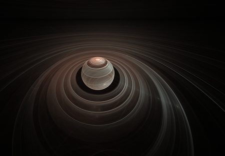 Brown striped planet in 3D with Saturn's rings in outer space, the color of coffee with milkの写真素材