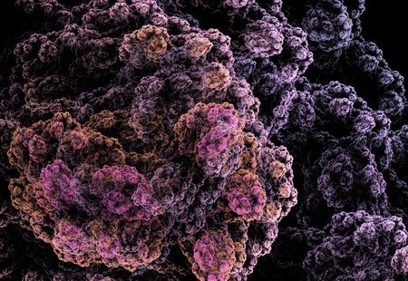 colored wabstraction fractal pink, purple, orange wool fiber under a microscope on a black backgroundool fibers under the microscopeの写真素材