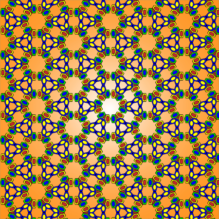illustration bright pattern texture of geometric shapes yellow green blue red on orange gradient backgroundのイラスト素材