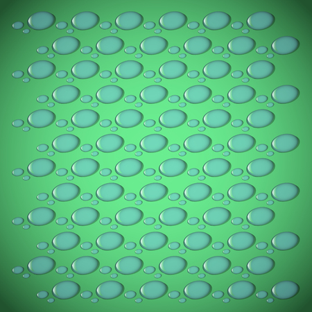 texture pattern blue water drops of different sizes with shadow and glare located horizontal stripes on a green square gradient backgroundのイラスト素材