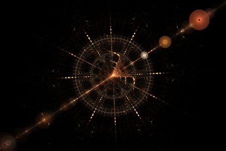 brown circles with cross lines flash inside and luch m red glare passing through the circle on a black backgroundの写真素材