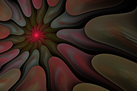 fractal colored tentacles crawl on each other floating away into the distance to the red lightの写真素材