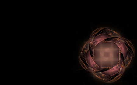 Abstract figure on a black background in the lower right corner composed of intertwined ribbons purple flowers and blurred pattern in a latticeの写真素材