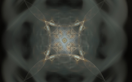 cross image of the gray lines in a frame curved, pale brown lines with a vintage medieval pattern inside on gray blurred backgroundの写真素材