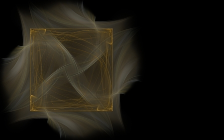 abstract illustration brown square consisting of lines on a gray blurred background in the form of pieces of fabric on a black background on the left side of the screen.の写真素材