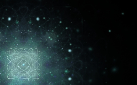 chaotic intertwining lines woven into a ball on background starry space with blur effectの写真素材
