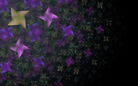 image sets of stars with four rays of yellow and lavender purple dissolve in the dark black backgroundの写真素材