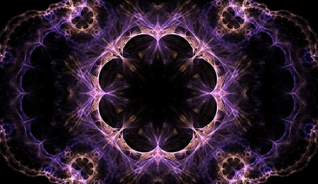 illustration consisting of lines constituting the geometric shapes of purple, violet, yellow, beige colors on a black backgroundの写真素材