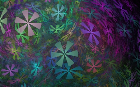 Illustration of abstract colors of different colors from six petals with sharp angles rotating throughout the compositionの写真素材