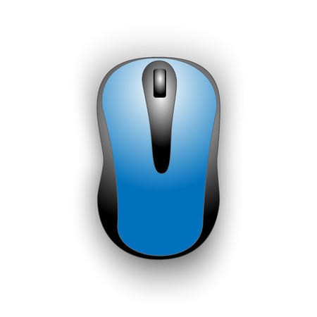 Computer mouse illustration close-up with blue gradient hull with shadow in the center of the picture on a white backgroundの写真素材